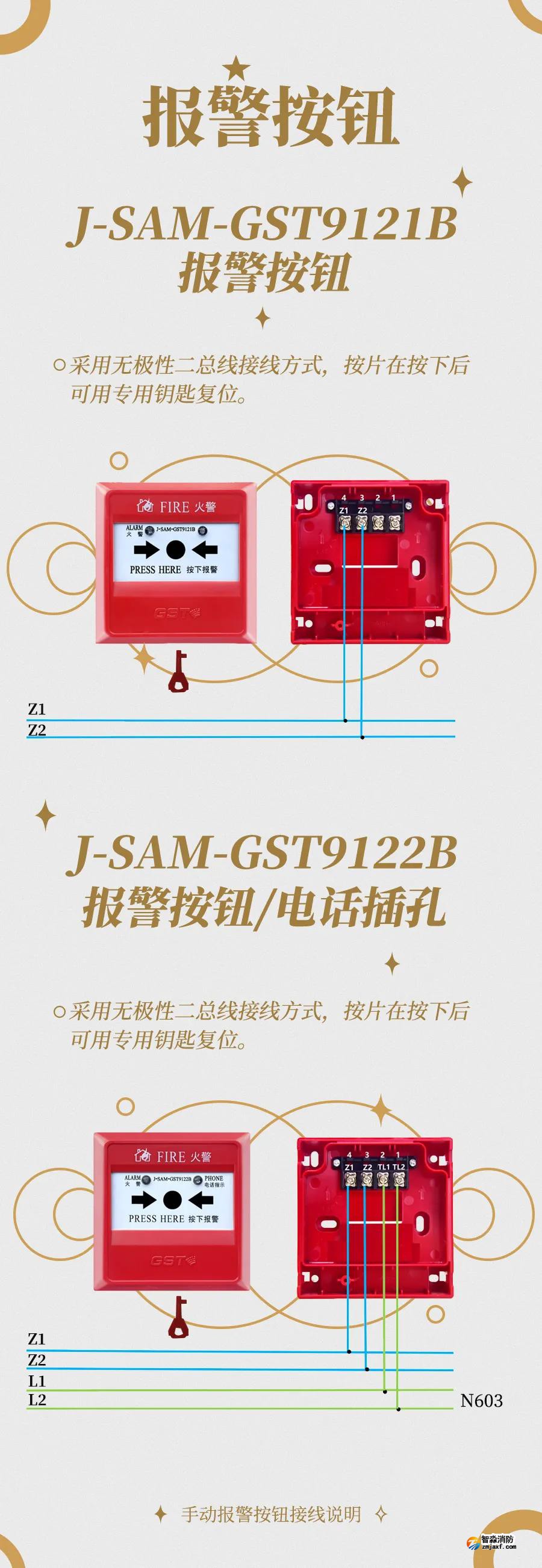 海灣火災(zāi)自動(dòng)報(bào)警系統(tǒng)技術(shù)指導(dǎo)——GST9121B手動(dòng)報(bào)警按鈕接線說(shuō)明