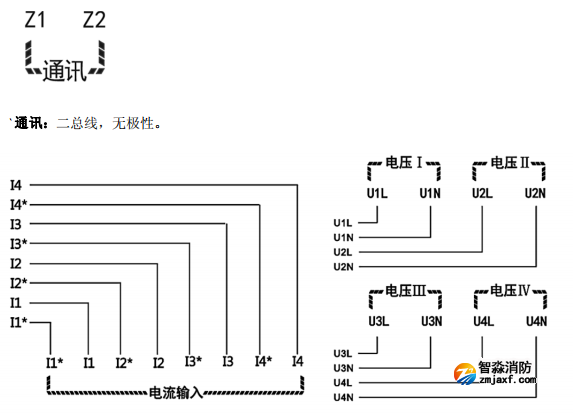 海灣GST-DJ-D44C交流單相電壓電流傳感器（四路電壓、四路電流）安裝接線端子說(shuō)明